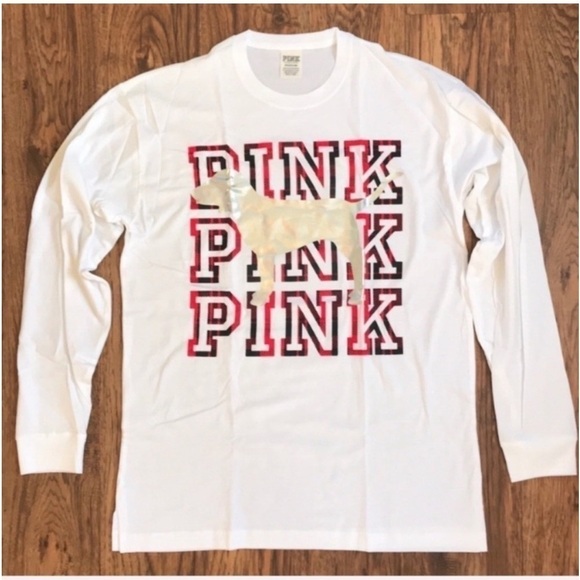 VS PINK Bling Long Sleeve Campus Tee Size Small - Picture 1 of 5